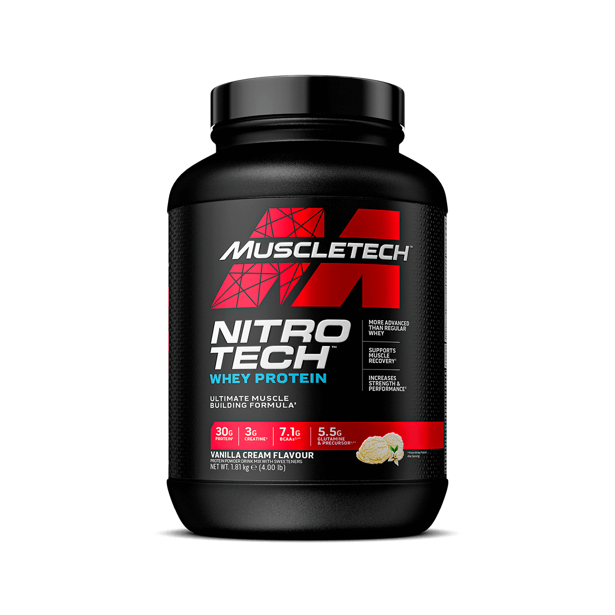 Nitro Tech Whey Protein - Vanilla Cream Flavour - 4 lbs.